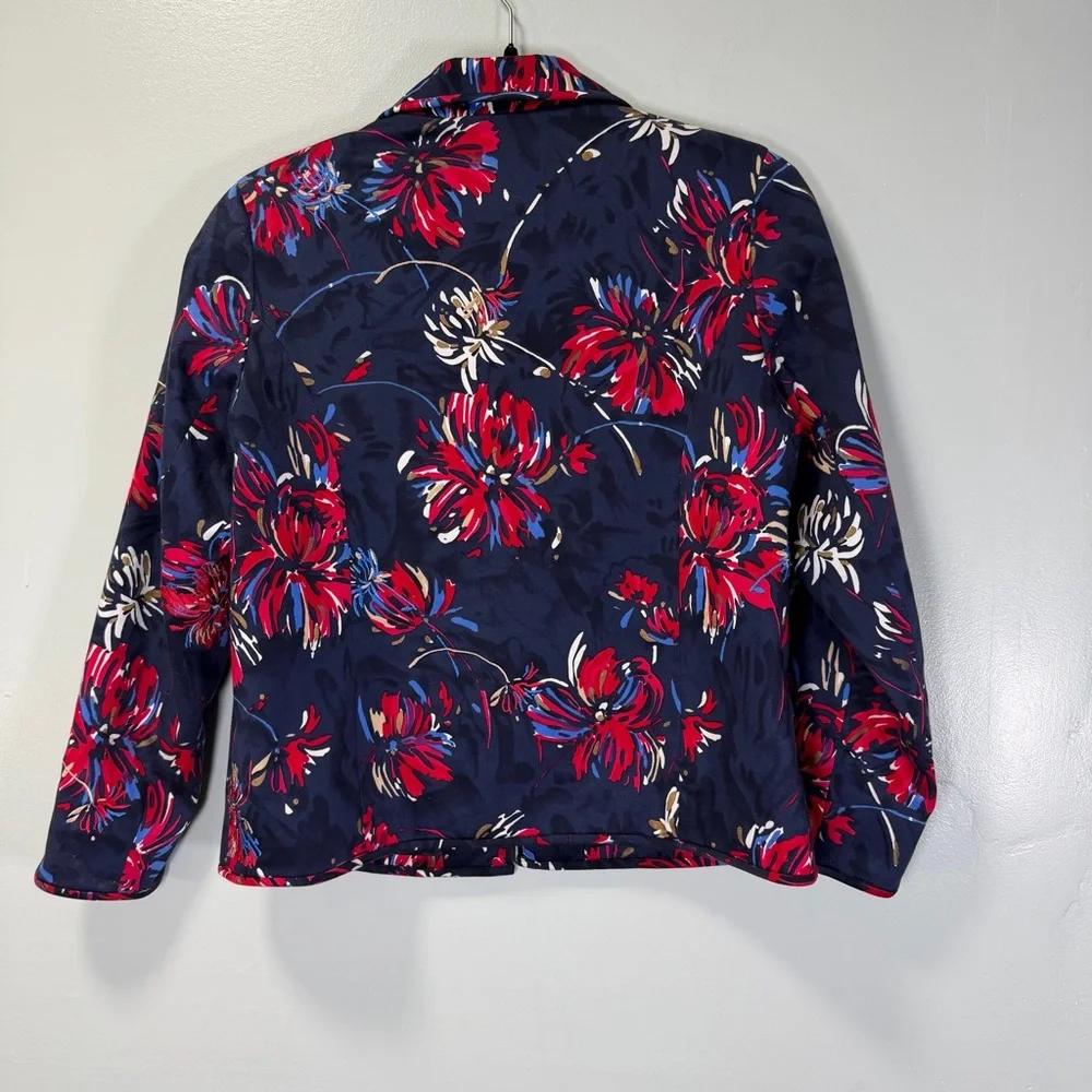 Vintage Laura Ashley Navy and Red Floral Fireworks Casual Jacket Sz Small Petite